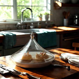 צלחת קינוח פורצלן לבן עגול להגדיר צלחת עוגת קרמיקה עם מכסה פלסטיק - Product Image 5