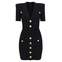 Robe fourreau midi élégante en maille pour femme, personnalisée en usine, à manches courtes, avec boutons rivets, qualité supérieure, pour soirée, marque privée