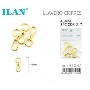 Portachiavi Ilan con Chiusura a Moschettone 45mm Colore Oro 3 Pezzi - Product Image 1