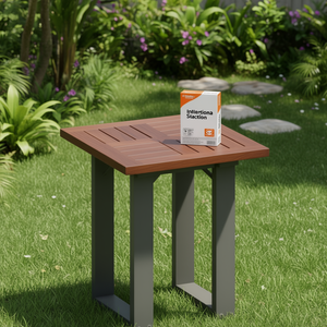 Acacia Wood Outdoor <b>Table</b> Top 15.7x15.7 Inch Durable Modern Design Metal Frame - Product Image 2