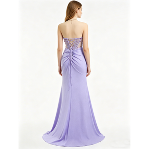 Vestido <span class=keywords><strong>de</strong></span> fiesta largo <span class=keywords><strong>de</strong></span> gran tamaño con abertura <span class=keywords><strong>alta</strong></span> y diamantes <span class=keywords><strong>de</strong></span> imitación para mujer, elegante vestido <span class=keywords><strong>de</strong></span> cóctel sin tirantes con hombros descubiertos - Product Image 6