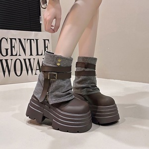 Bottes courtes pour femmes de petite taille, style britannique, design denim, semelle épaisse, décontractées et souples - Product Image 3
