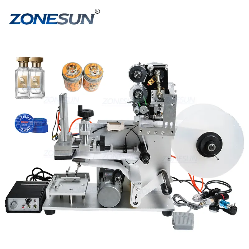 ZONESUN Halbautomat ische digitale Klebe papier aufkleber Fläschchen kann flache Kunststoff-Rundflaschen-Etikett ier maschine Etiketten druckmaschine