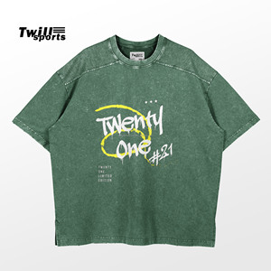 T-shirt à manches courtes col rond en coton tricoté 100 % délavé à l'acide style vintage pour homme, personnalisé, avec logo imprimé numériquement sur le devant, vente en gros - Product Image 1