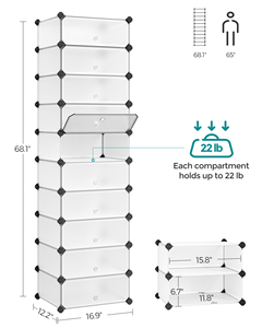 Meubles de rangement modulaires en plastique SONGMICS, unités de rangement en cubes, armoire modulaire DIY avec portes, étagère à <span class=keywords><strong>chaussures</strong></span> à 10 niveaux - Product Image 6