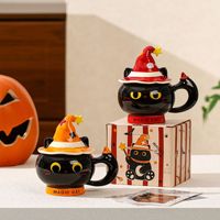 Mug de voyage en céramique créatif à thème de dessin animé, tasse souvenir en céramique de haute qualité, écologique, sur le thème d'Halloween, pour les fêtes et l'usage domestique