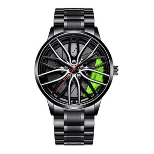 Montre pour homme tendance en alliage noir, cadran en forme de roue élégant, bracelet en acier inoxydable, montre à quartz sous vide de 42 mm, design innovant - Product Image 5