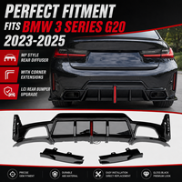 Diffuseur arrière G20 style MP avec spoiler de pare-chocs arrière, éclairage LED et extensions d'angle pour BMW Série 3 2023-2025