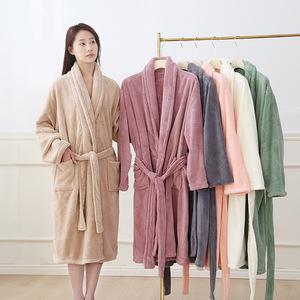 Manufacturer's Large Size Coral Fleece Bathrobe for Women Long Autuam Winter Solid Color Hotel Sleepwear Bathrobe