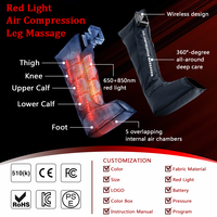 Kabelloser Luftkompressions-Beinmassagegerät mit Rotlicht 660nm 850nm, 5-Kammer-Wärme und Vibration für Beinkomfort, Entspannung und Wellness
