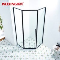 Weixing Cabine de douche moderne personnalisée Noir mat 304 Acier inoxydable avec cadre en verre trempé charnière diamantée Porte de douche
