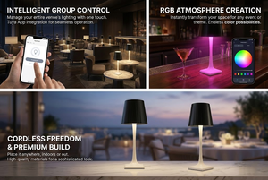 Lampe de table intelligente Tuya Wifi sans fil rechargeable pour restaurant, avec contrôle multi-groupe moderne, barre d'ambiance RGB et application de synchronisation - Product Image 3