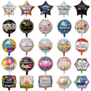 Balão de alumínio feliz aniversário, multi estilos, espanhol, alta qualidade, 18 polegadas, folha para decoração de festa de aniversário
