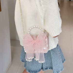 Nuova borsa a tracolla per bambini, alla moda, con perle, <span class=keywords><strong>portafoglio</strong></span> zero, borsetta con fiocco, borsa da principessa per bambina - Product Image 2