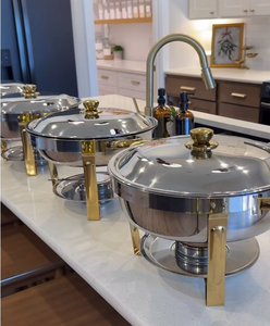 Equipo de Buffet Comercial para Bodas y Hoteles, Recipiente para Calentar Comida de Acero Inoxidable de 5L, <span class=keywords><strong>Dorado</strong></span>, con Calentamiento a Combustible, Larga Duración - Product Image 3