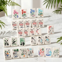 Jeu de Mahjong sur le thème du panda de style américain avec tuiles en acrylique, jeu complet pour 4 joueurs, taille 38 mm, emballage en boîte en carton