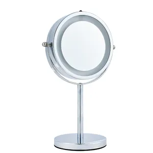 Factory Supply Double-Sided 1X/5X LED Lighting Makeup Magnifier Mirror 6 Inch Metal Vanity Mirror With LED Light