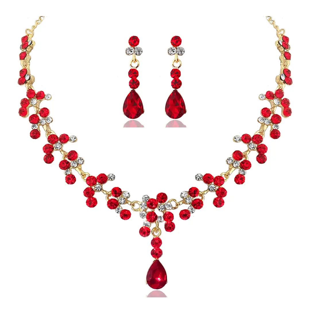 Wedding Necklace and Earring Jewelry Sets Wholesale Fashion Women Jewelry Sets Crystal Pendant Necklace Earrings Set
