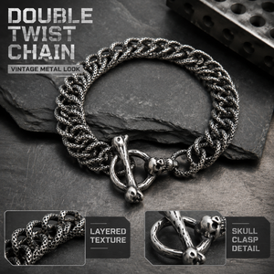 Bracelet à fermoir squelette gothique en acier inoxydable plaqué noir, chaîne gourmette vintage oxydée, style motard pour homme, idéal pour les soirées - Product Image 4