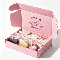 Boîtes à biscuits en carton ondulé rose avec logo personnalisé, boîtes à macarons de qualité alimentaire, vente en gros, boîte à biscuits pliable écologique rose