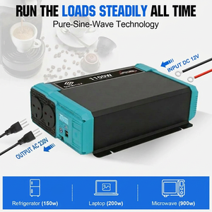 <span class=keywords><strong>Prix</strong></span> usine Onduleur solaire monophasé à onde sinusoïdale pure 1100W, puissance de crête 2200W, 12V 230V, avec écran LCD et prises CA UK pour appareils électroménagers - Product Image 3
