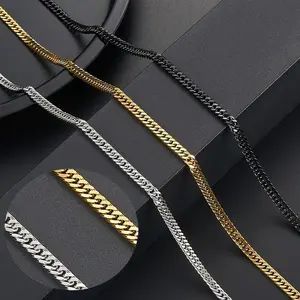 Hot Sale Mens Hip Hop Jewelry 4mm Black Gold Plated Stainless Steel Cuban Chain Necklace For Men