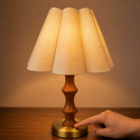 Lampe de table à abat-jour en lin, tige en bois, base en métal, variateur tactile, rechargeable, batterie 2600 mAh, sans fil, pour chambre à coucher, salon