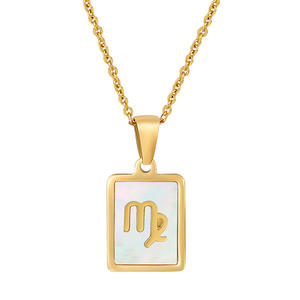 Accesorios de moda para mujer, 12 signos del zodiaco de astrología, joyería, colgante cuadrado de acero inoxidable chapado en oro de 18 quilates, collar de concha del zodiaco - Product Image 4