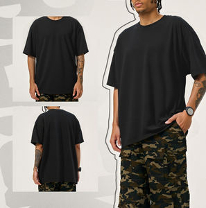 T-shirts noirs amples à col rond en coton premium, coupe oversize, épaules tombantes, grammage lourd, pour fabricants - Product Image 1