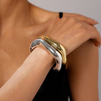 Brazalete de Mujer Estilo Vintage, Chapado en Oro de 18K, Acero Inoxidable 316L, Diseño de Onda Irregular, Joyería de Moda Impermeable