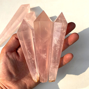 Varita curativa de cristal de cuarzo rosa natural al por mayor, varita mágica de cristal para energía decorativa - Product Image 3