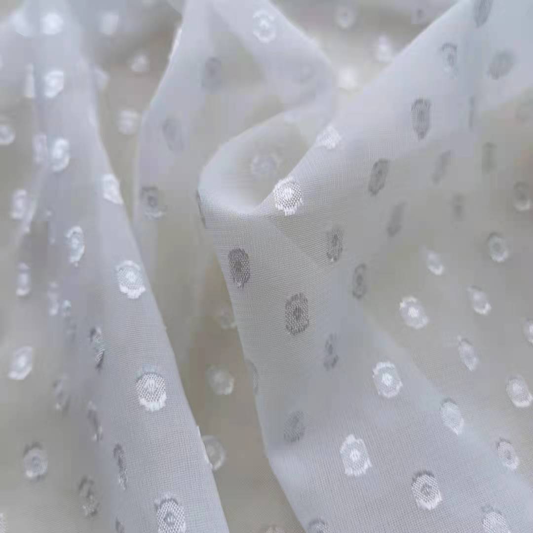 High Quality Pearl Cut Pattern Motif Chiffon Fabric 75d Polyester Multi Polka Dot Dresses Chiffon Fabric