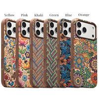 Funda de Corcho de Lujo con Bordado para Apple Serie 18 17 16 15 14, Carga Inalámbrica Magnética, Cubierta de Madera Ecológica