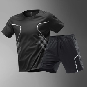 Tuta sportiva <span class=keywords><strong>da</strong></span> uomo in seta di ghiaccio a asciugatura rapida attrezzatura <span class=keywords><strong>da</strong></span> <span class=keywords><strong>palestra</strong></span> in Nylon antivento con Logo XXL Plus Size <span class=keywords><strong>per</strong></span> allenamento a manica corta <span class=keywords><strong>per</strong></span> il Fitness estivo - Product Image 2