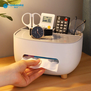Support multifonctionnel pour télécommandes de salon, boîte <span class=keywords><strong>à</strong></span> mouchoirs de chevet avec compartiments de rangement, organiseur de papeterie de bureau pour la maison et le bureau - Product Image 1