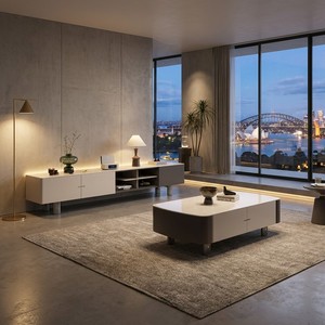 Tavolino da Caffè Moderno Minimalista di Alta Gamma, Piccolo, per Soggiorno, con Struttura in Legno Durevole, Design Italiano di Lusso, con Vano Portaoggetti e Supporto TV - Product Image 2