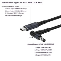 Câble d'alimentation USB Type C vers DC personnalisé 20V 28V PD 140W avec protection OTP pour ordinateurs portables