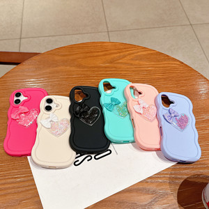 Funda de teléfono ondulada con lazo brillante dulce amor corazón líquido decoración 3D fundas de teléfono personalizadas para iPhone 13 15 16 Pro Max fundas - Product Image 1