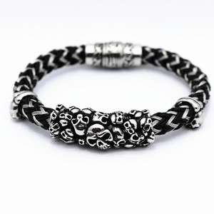 yunnique Fashionable Leather <b>Rope</b> <b>Bracelet</b> Black Cord Tibetan Silver Skull Charm Men's Jewelry - Product Image 1
