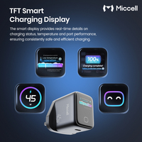 Chargeur rapide Miccell Type C 45W GaN USB C, chargeurs de téléphone avec prise UK, écran d'affichage de charge TFT, adaptateur universel haute vitesse
