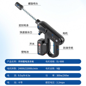 Pistola de agua inalámbrica de alta presión para lavado de autos, 21V, batería de litio recargable, portátil, con ventilador y modos de pulverización directa - Product Image 2