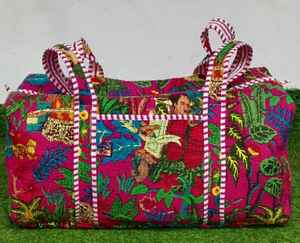 Sac de voyage matelassé en coton fait main indien pour femme – Confortable, décontracté, idéal pour le week-end, avec fermeture éclair, pour le shopping ou à porter à l'épaule - Product Image 4