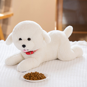 Perro de peluche de <span class=keywords><strong>Bichon</strong></span> <span class=keywords><strong>Frise</strong></span> para niños, juguete de simulación con cascabel rojo, animales de la vida Real, regalo para niños, decoración del hogar - Product Image 2