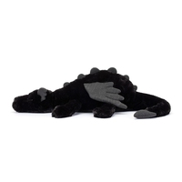 Prix d'usine Grand jouet en peluche Dragon Onyx, grand animal en peluche mythique noir avec ailes scintillantes, décoration gothique pour la maison