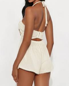 Personnalisé de haute qualité femmes brodé floral Crochet dentelle genou bretelles dos nu barboteuse tissu doux tenue décontractée pour l'<span class=keywords><strong>été</strong></span> - Product Image 3