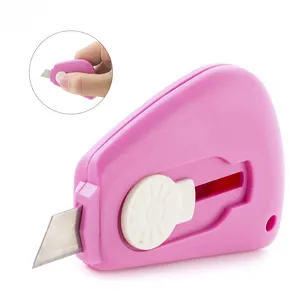 Cortador de papel retráctil rosa para oficina y escuela, cortador de caja retráctil de seguridad, mini cuchillo de corte artístico pequeño