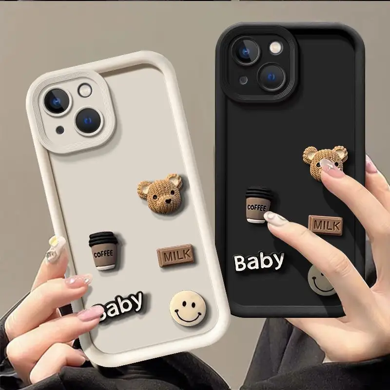 Para Huawei meta60Pro Caso de telefone bonito 3D urso café leite doces para Huawei Mate60 50 40 30 P60 P50 P40 coreano dos desenhos animados do telefone