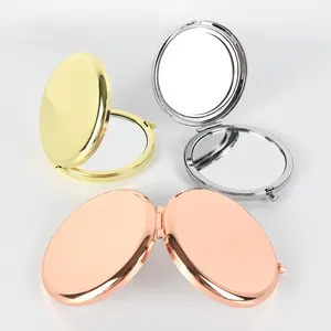 Customized Logo Round Double Side Metal Pocket Mirror Gold Plated Make Up Mini Mirror