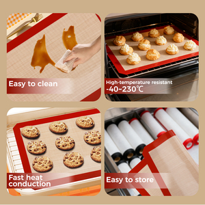 Tapis de four en silicone avec bordure rouge, résistant à la chaleur, facile à nettoyer, réutilisable, pour la maison. - Product Image 3