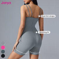 Janya-Body de sport sexy à col en V et à bretelles doubles, combinaison de fitness et de gymnastique, coussinets amovibles, combinaison de yoga une pièce pour femmes